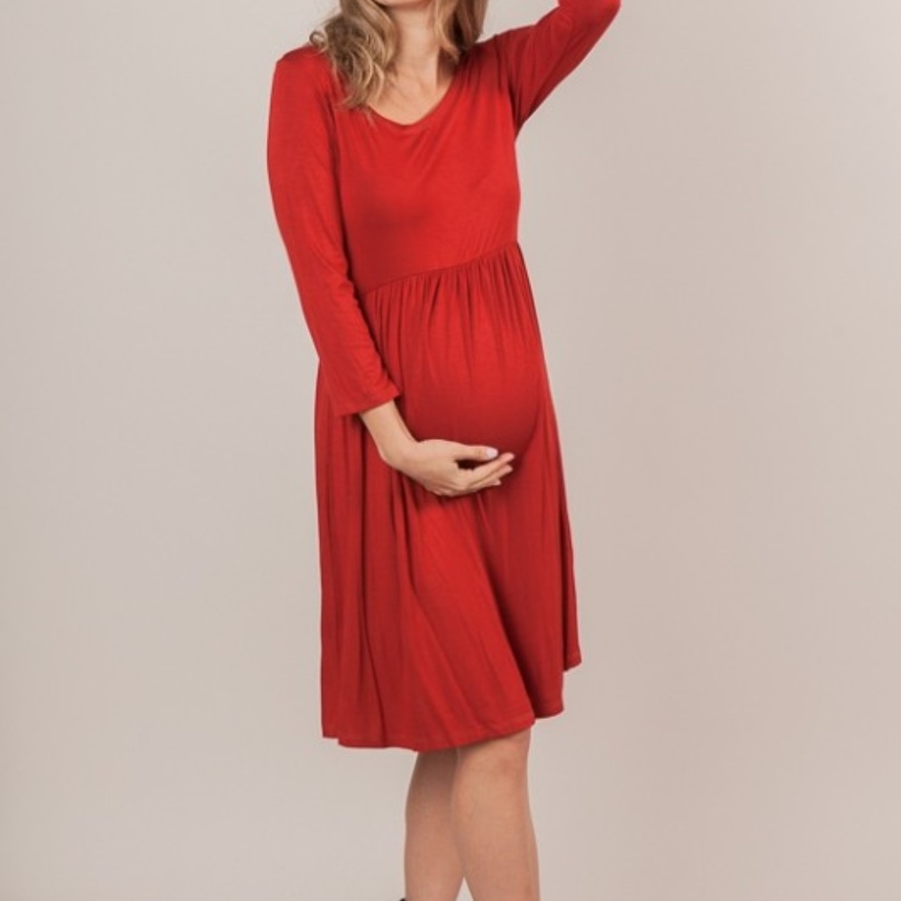 Solid 3/4 Sleeve Baby Doll Shirt Dress